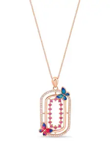 Zavya 925 Sterling Silver Flutter Grace Rose Gold Plated Cubic Zirconia Pendant with Chain
