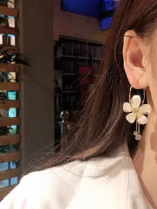 Celestique Floral Shaped Stone Studded Hoop Earrings