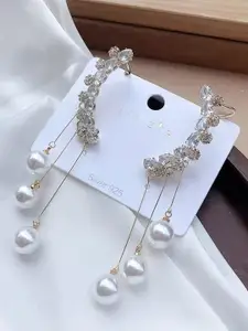 Celestique Stainless Steel Gold Plated Zircon Studded Contemporary Drop Earrings