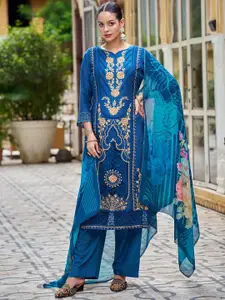 Stylee LIFESTYLE Floral Embroidered Pure Silk Unstitched Dress Material