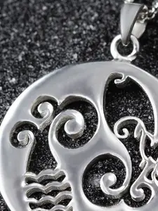 House of Aadyaa 92.5 Sterling Silver Pisces Zodiac Sign Circular Charm Pendant With Chain