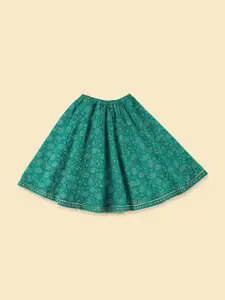 Fabindia Girls Embroidered Sequinned Ready to Wear Cotton Lehenga & Blouse