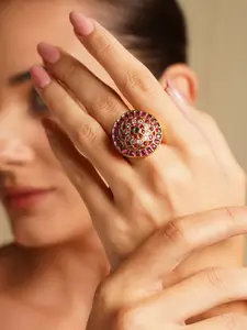 JAYPORE Gold-Plated Stone-Studded Adjustable Finger Ring