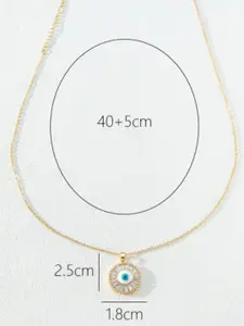 V FASHION JEWELLERY 9294 Gold-Plated Cubic Zirconia Studded Evil Eye Pendant With Chain
