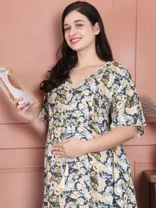 Secret Wish Women Floral Printed Pure Cotton Maternity Kaftan Nightdress