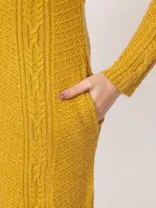 Winter Wonders Self Design Mandarin Collar Longline Button Acrylic Casual Shrug