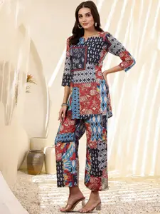 BAESD Printed Notch Neck Top With Palazzo