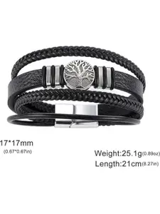 MEENAZ Men Silver-Plated Stainless Steel Leather Multistrand Bracelet