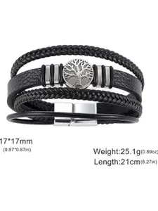 MEENAZ Men Silver-Plated Stainless Steel Leather Multistrand Bracelet