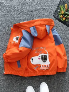 INCLUD Boys Hooded Colourblocked Embroidered Casual Bomber Lightweight Jacket