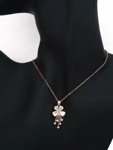 V FASHION JEWELLERY Rose Gold-Plated Stainless Steel Floral-Charm Pendant With Chain