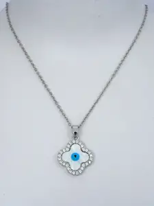 V FASHION JEWELLERY Stainless Steel CZ Stone Studded Evil Eye Pendant With Chain