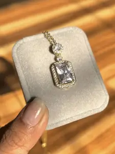 V FASHION JEWELLERY Gold-Plated CZ Stone Studded Pendant With Chain