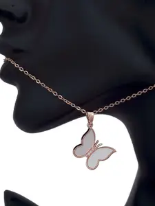 V FASHION JEWELLERY Rose Gold Plated Stainless Steel Stone Studded Pendant With Chain