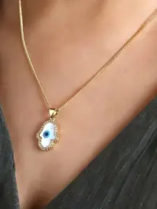 V FASHION JEWELLERY Stainless Steel CZ Stone Studded Evil Eye Pendant With Chain