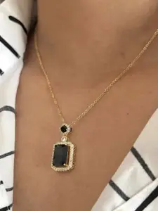 V FASHION JEWELLERY Gold-Plated Stainless Steel CZ Stone Studded Pendant With Chain