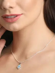 V FASHION JEWELLERY Silver-Plated Stainless Steel CZ Stone Studded Pendant With Chains