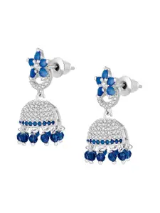 Peora Silver-Plated CZ Studded Floral Jhumkas