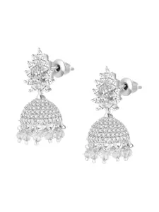 Peora Silver-Plated Cubic Zirconia Studded Floral Drop Earrings