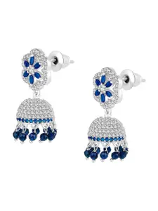 Peora Silver-Plated Cubic Zirconia Studded Dome Shaped Jhumkas
