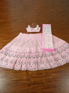 TIKODI Embroidered Thread Work Semi-Stitched Lehenga & Unstitched Blouse With Dupatta