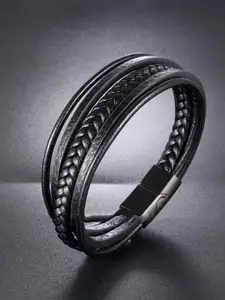 MEENAZ Men Silver-Plated Leather Antique Adjustable Multistrand Bracelet