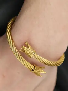 MEENAZ Men Gold-Plated American Diamond Stainless Steel Antique Kada Bracelet