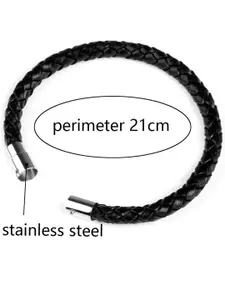 MEENAZ Men Silver-Plated Stainless Steel Leather Antique Kada Bracelet