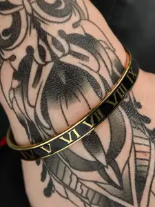 MEENAZ Men Silver-Plated Stainless Steel Antique Kada Bracelet