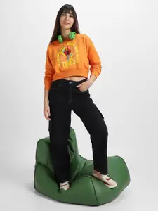 JUNEBERRY Women Printed Cropped Pullover Sweatshirt