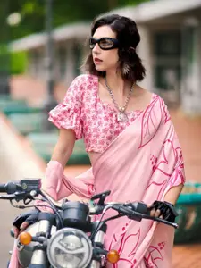 DEVATITHI Floral Printed Japan Satin Saree