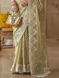 DEVATITHI Fancy Based Pure Tissue Fabric with Body Unique Work And Desinger Blouse Saree