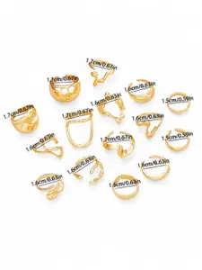 Jewels Galaxy Set Of 15 Gold Plated Textured Finger Rings