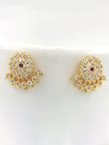 Anujeet Fashion Hub Gold-Plated American Diamond Studded Contemporary Studs Earrings