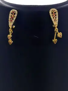 Anujeet Fashion Hub Gold-Plated American Diamond Studded Contemporary Drop Earrings