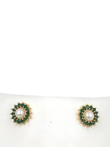 Anujeet Fashion Hub Gold-Plated American Diamond Studded Floral Studs