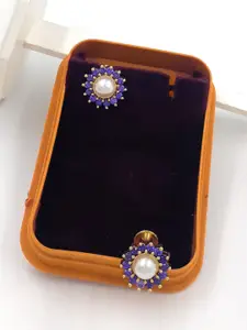 Anujeet Fashion Hub Gold-Plated Artificial Stones Studded Floral Studs