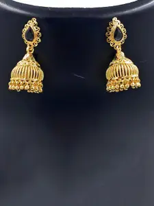 Anujeet Fashion Hub Gold-Plated Artificial Stones Studded And Beaded Dome Shaped Jhumkas