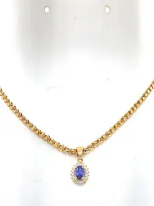 Anujeet Fashion Hub Gold Plated Covering 5 Metal Impon AD-Studded Oval Pendant & Chain