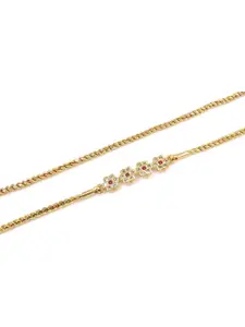 Anujeet Fashion Hub Gold-Plated AD Studded Floral Mop Necklace
