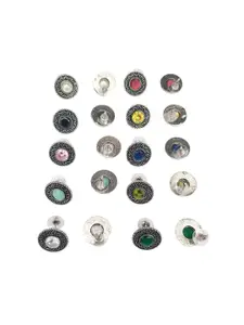 GRIIHAM Set of 10 Silver-Plated American Diamond Contemporary Oxidised Studs