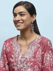 Biba Silver-Plated Contemporary Stone Studded & Beaded Drop Earrings