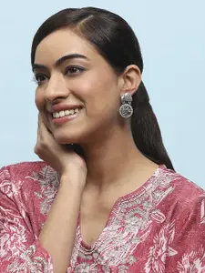 Biba Silver-Plated Contemporary Stone Studded & Beaded Drop Earrings