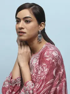 Biba Silver-Plated Contemporary Stone Studded & Beaded Drop Earrings