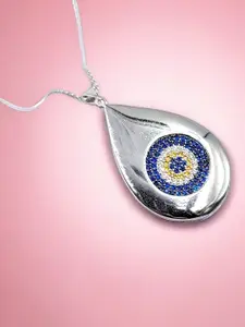 AMONROO 925 Sterling Silver Rhodium-Plated Cubic Zirconia Studded Pendant With Chain