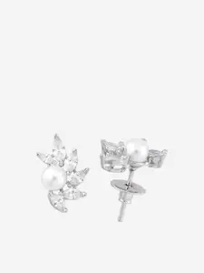 Kushal's Fashion Jewellery Rhodium Embellished Bridal Zircon Floral Studs