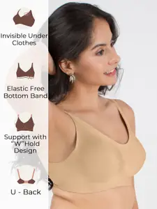 Dressberry Lightly Padded Invisibra Elastic-Free Bottom Band Seamless Bonded Bra