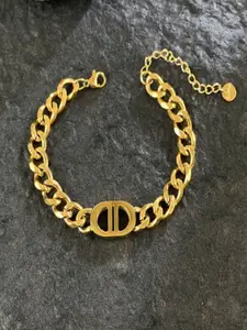 AQUASTREET Men 18K Gold Plated Waterproof Antitarnish Chain Link Bracelet With Double D