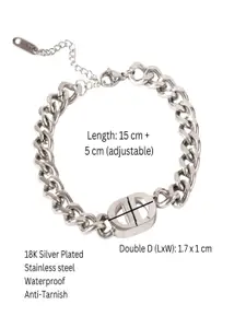 AQUASTREET Men 18K Rhodium Plated Waterproof Antitarnish Link Bracelet With Double D