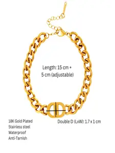 AQUASTREET 18K Gold Plated Waterproof Antitarnish Chain Link Bracelet With Double D
